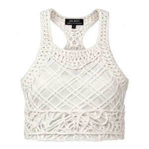 OH, BOY! White Macramé Crochet Racerback Crop Top